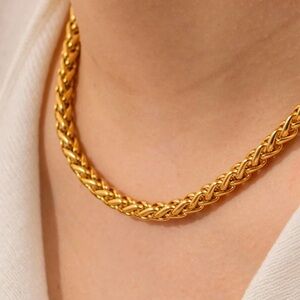 Polished Gold Braided Rope Necklace for Women